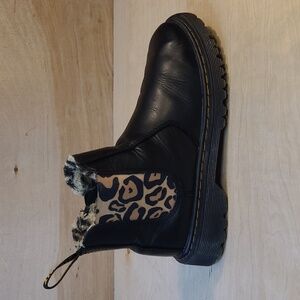 Dr. Martens Kids 2976 Leopard Faux Fur Lined Chelsea Boots In Black